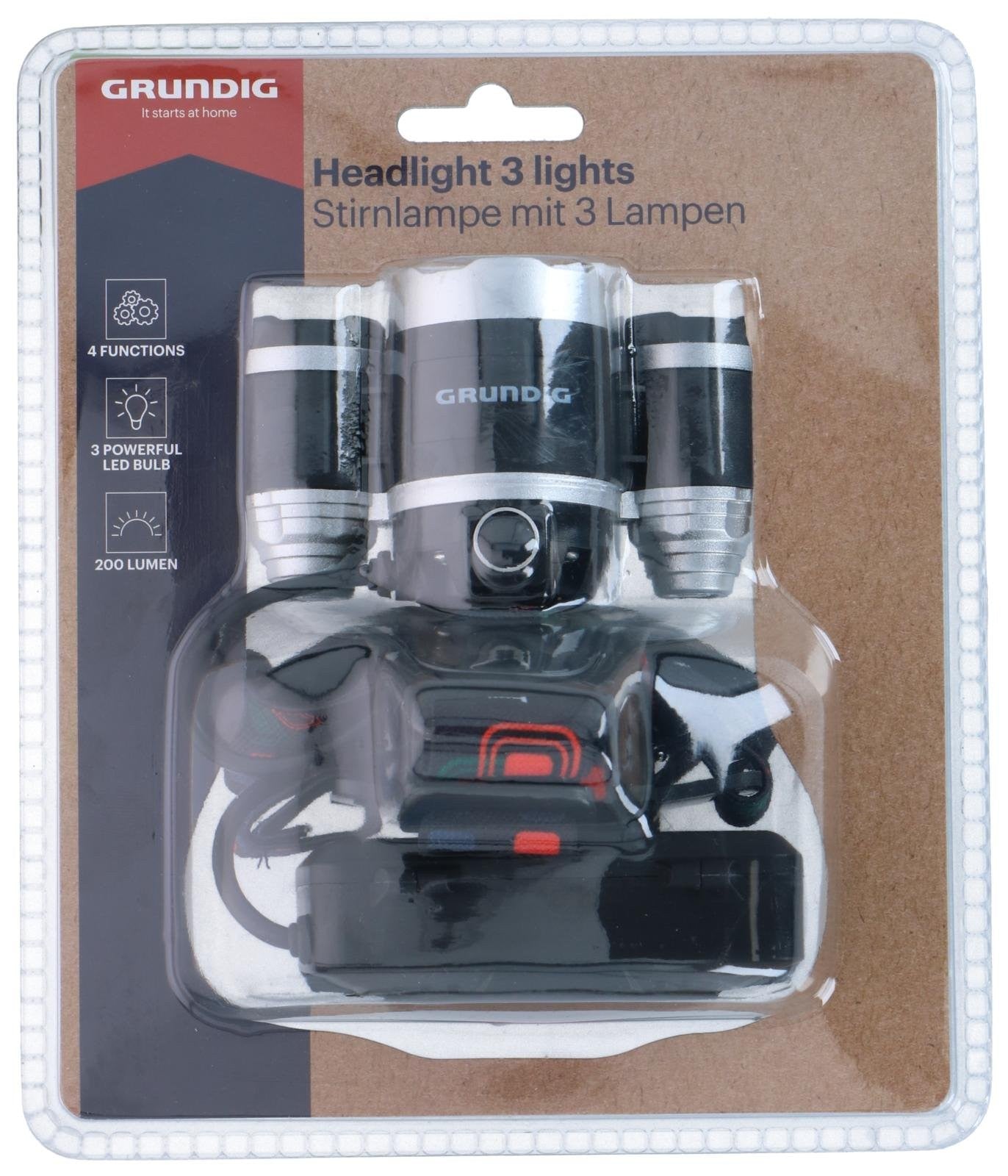 Grundig Stirnlampe LED mit 3 Leuchten – -