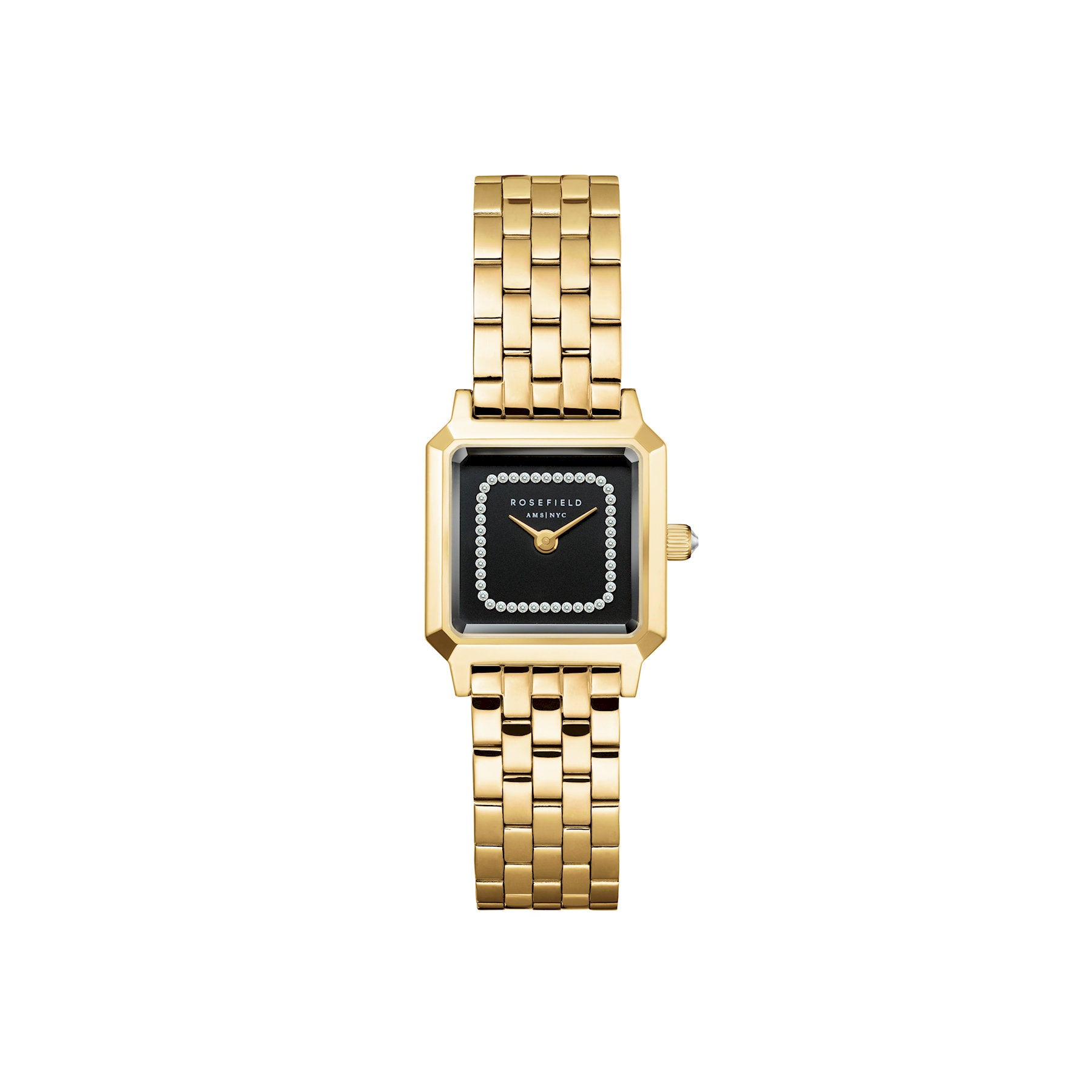 Rosefield Boxelle Black Crystal Frame Dial Gold Steel