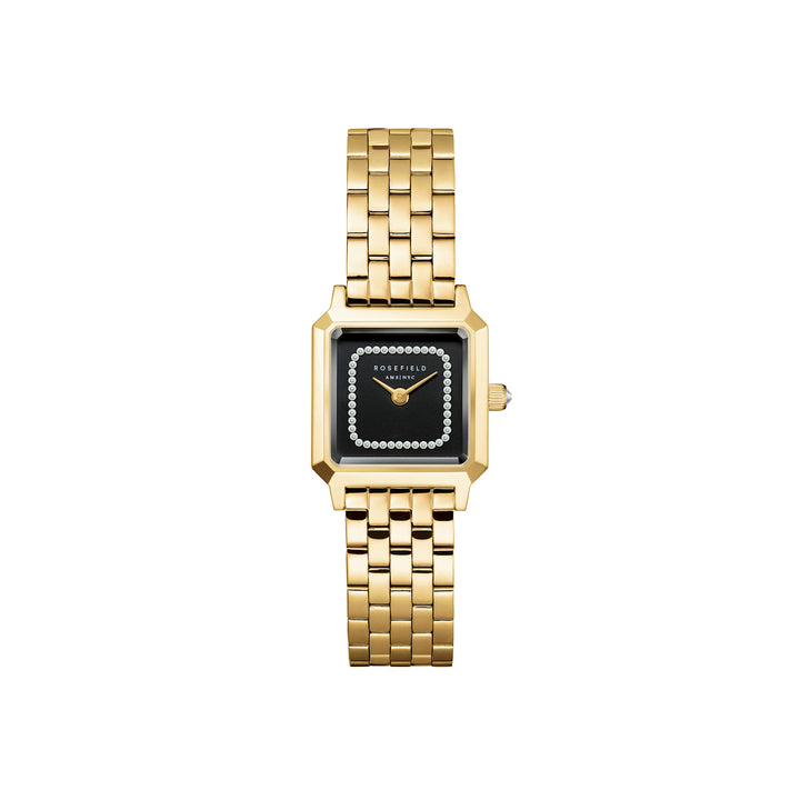 Rosefield Boxelle Black Crystal Frame Dial Gold Steel