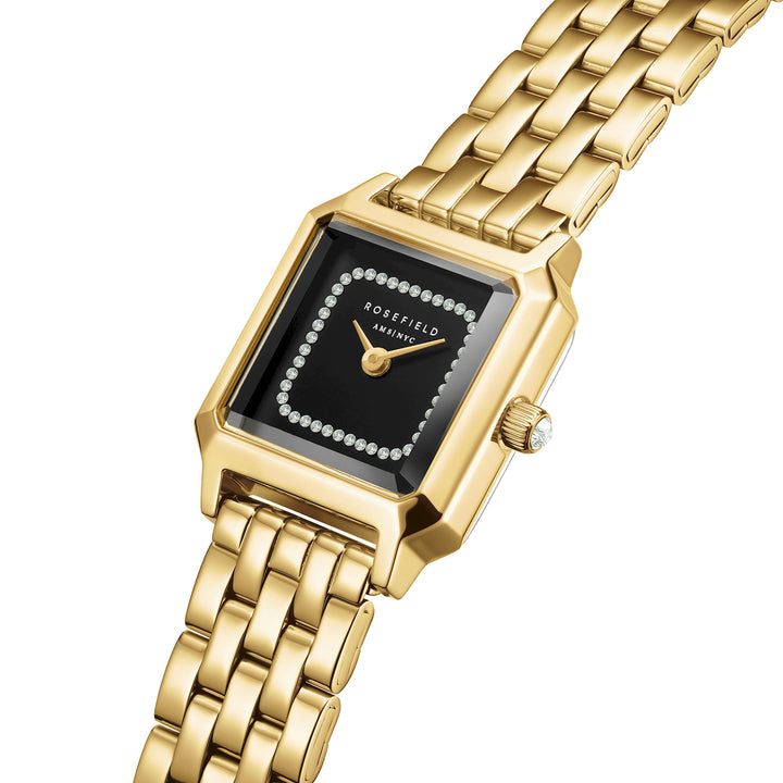 Rosefield Boxelle Black Crystal Frame Dial Gold Steel