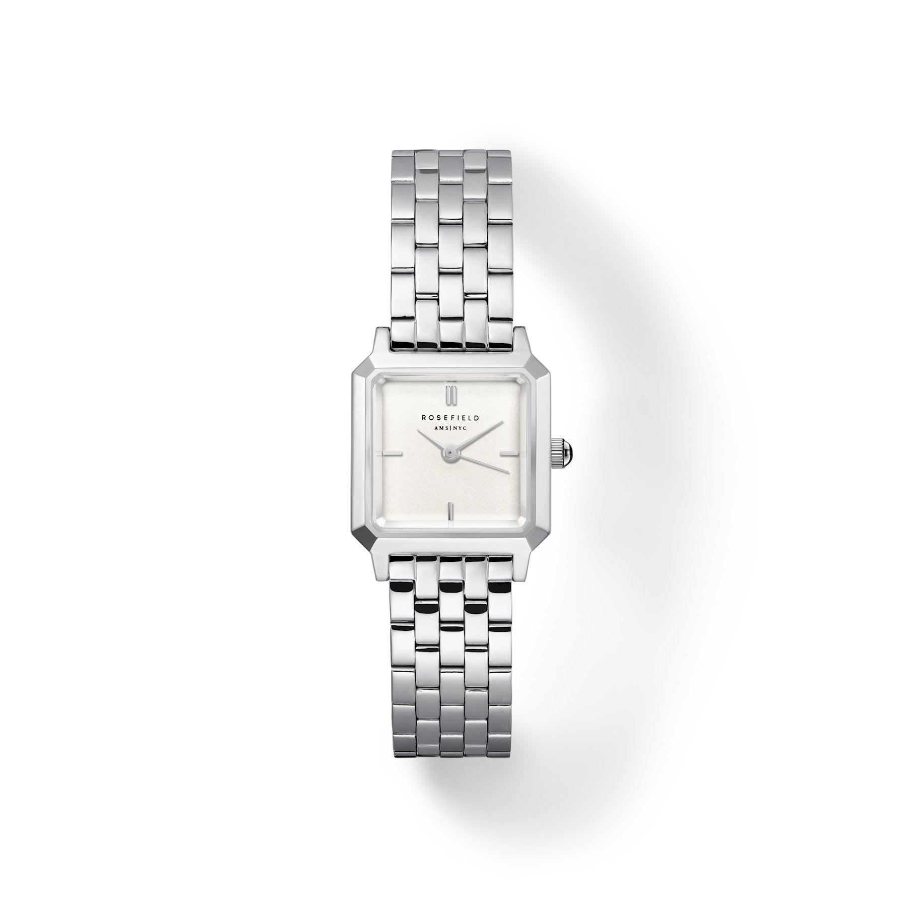 Rosefield The Boxelle White dial Silver Steel Strap