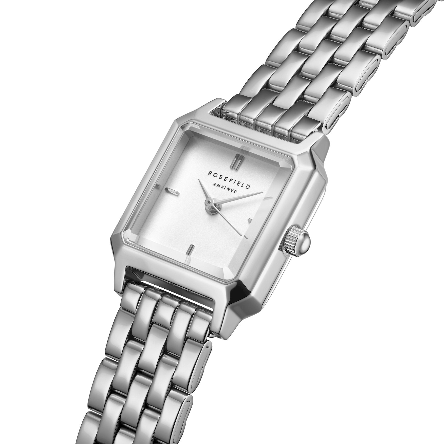 Rosefield The Boxelle White dial Silver Steel Strap
