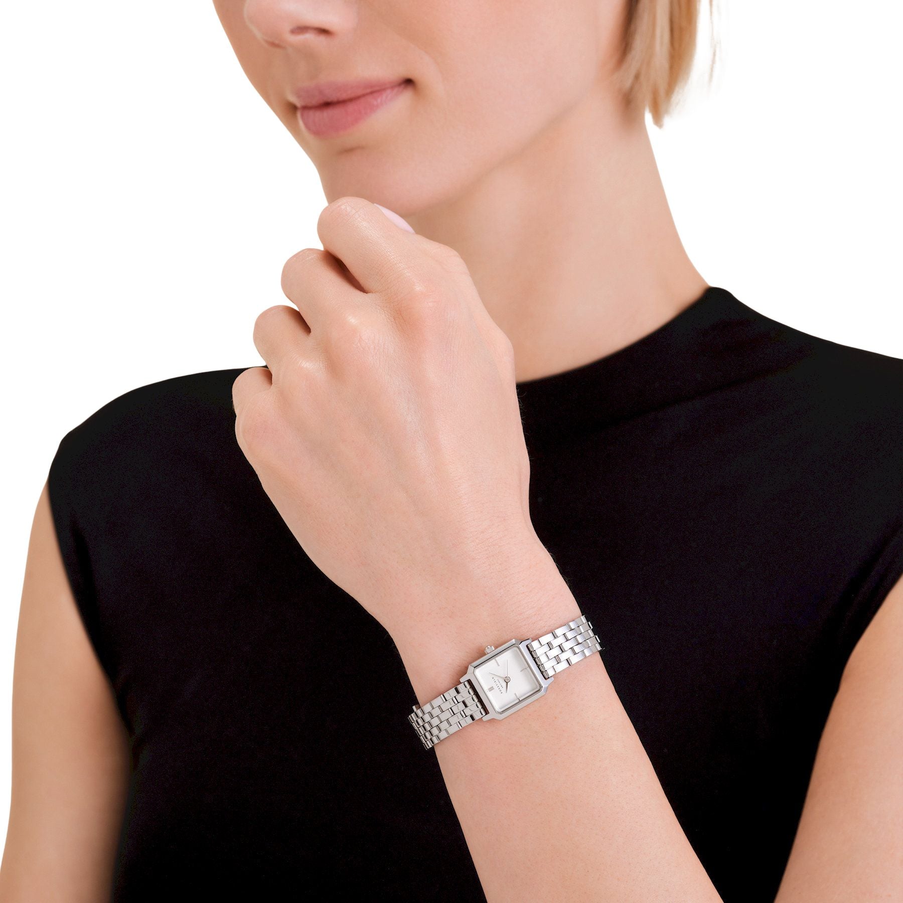 Rosefield The Boxelle White dial Silver Steel Strap