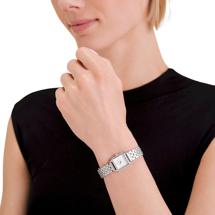 Rosefield The Boxelle White dial Silver Steel Strap