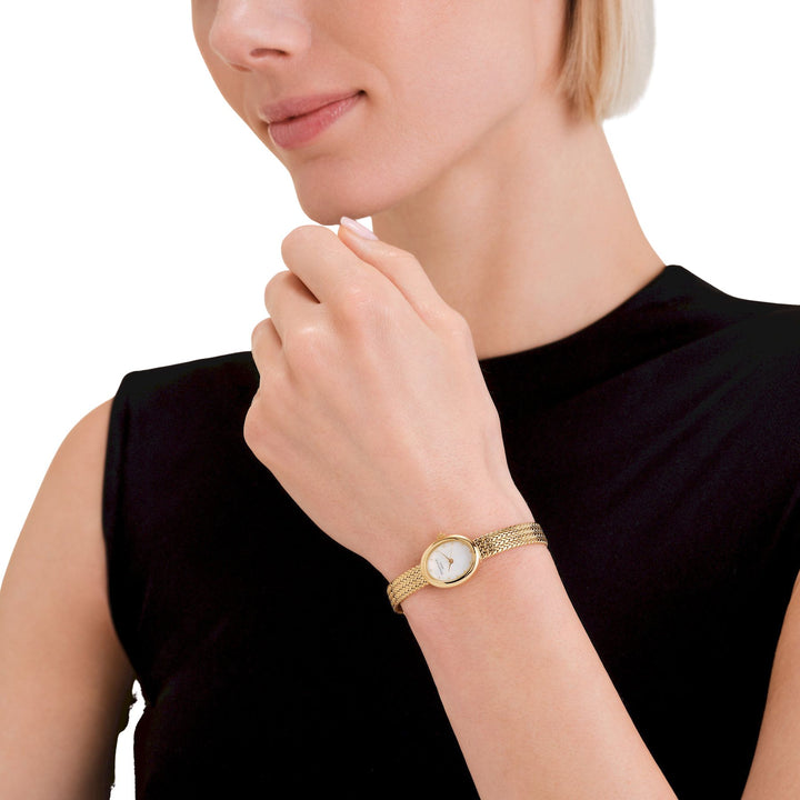Rosefield Mini Oval White Dial Gold Woven Mesh Strap