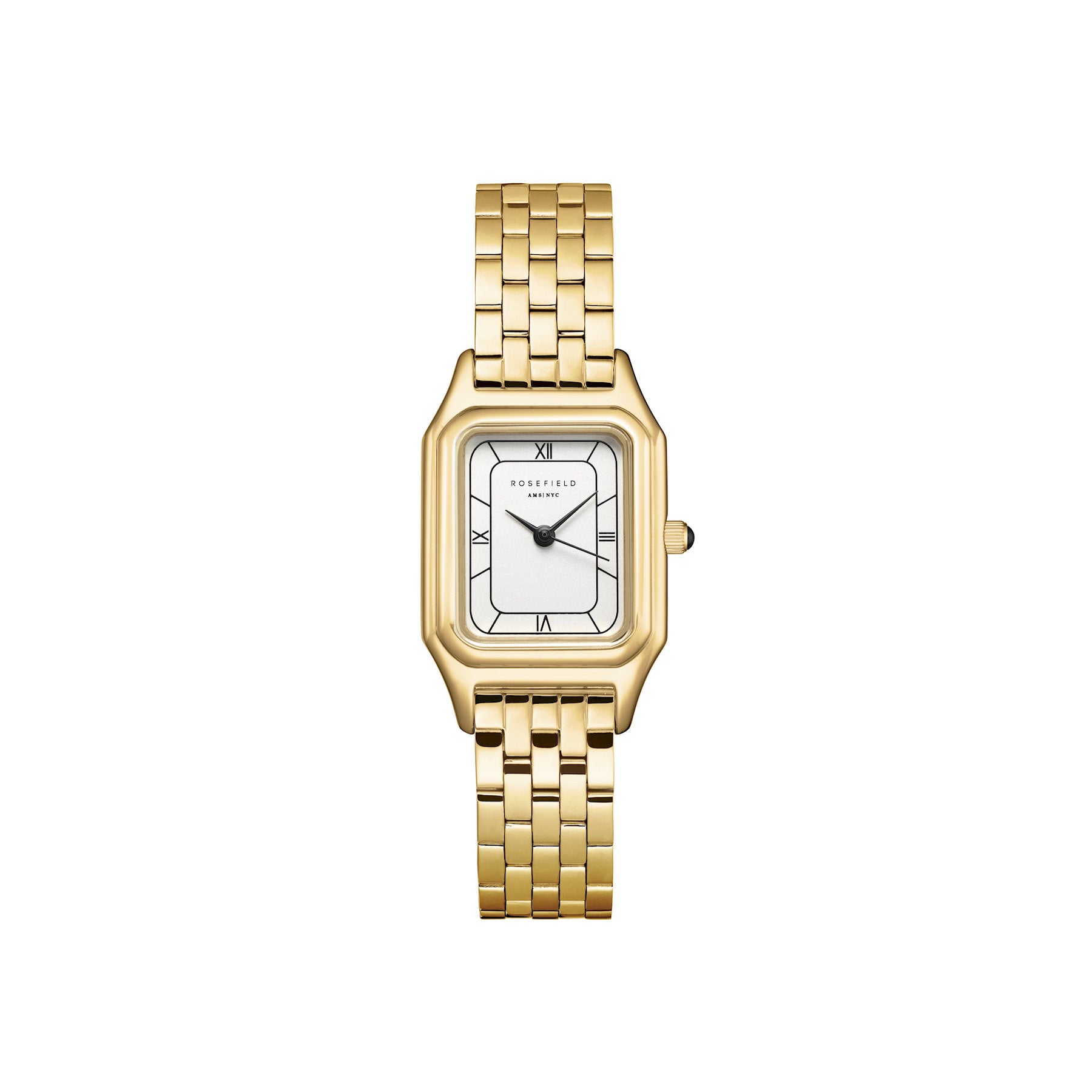 Rosefield Ivy White Black Roman numbers Steel Strap Gold