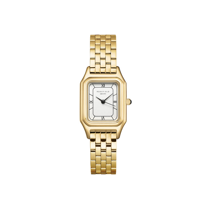 Rosefield Ivy White Black Roman numbers Steel Strap Gold