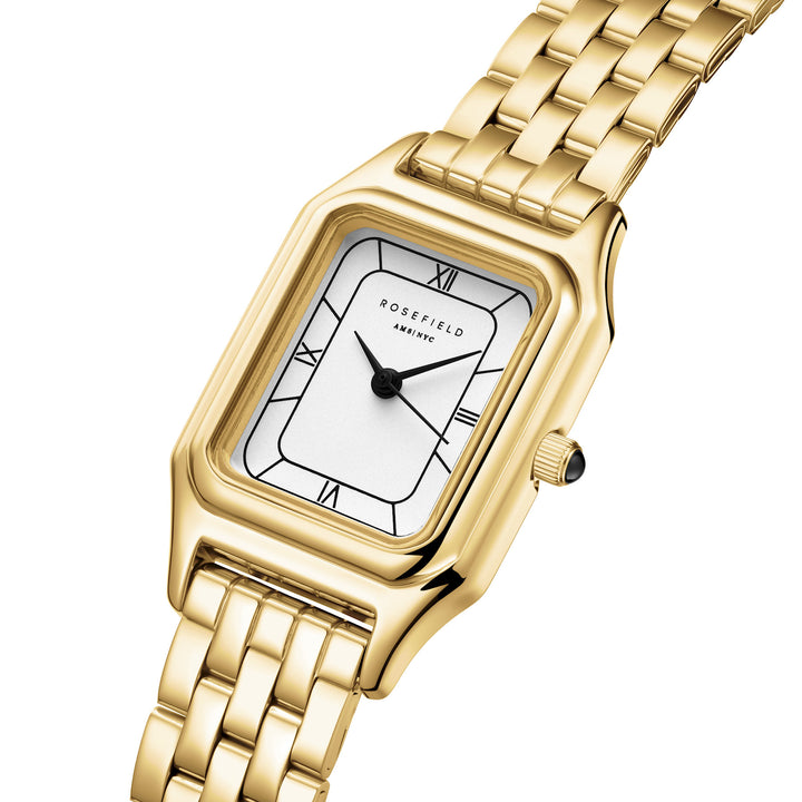 Rosefield Ivy White Black Roman numbers Steel Strap Gold