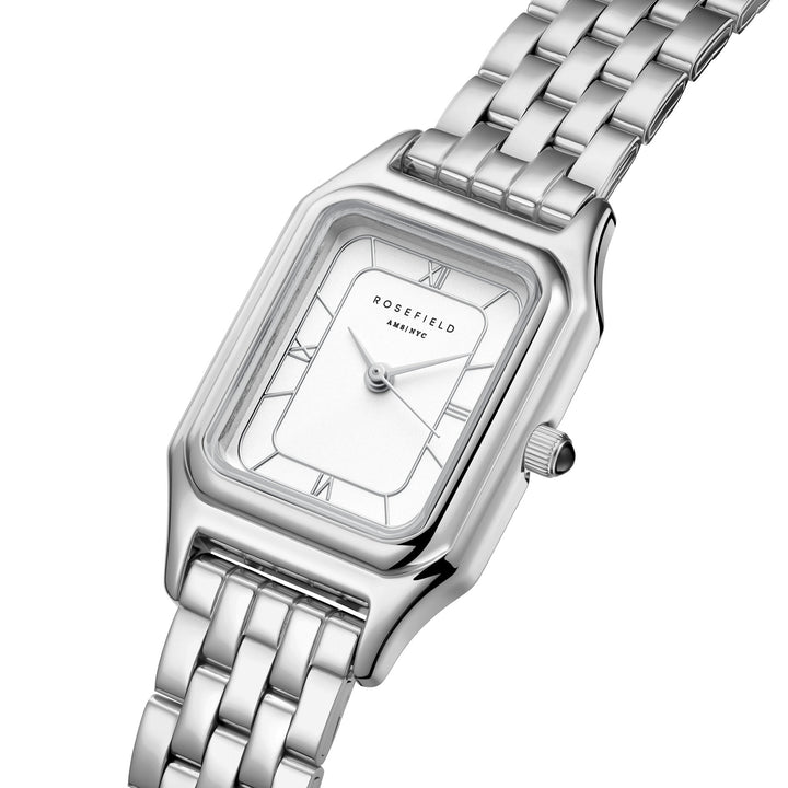 Rosefield Ivy White Silver Roman numbers Steel Strap Silver