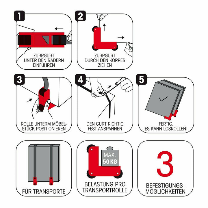 Rollyzberg Transportrollen 2er-Set rot inkl. 2 Gurte im Outlet Sale